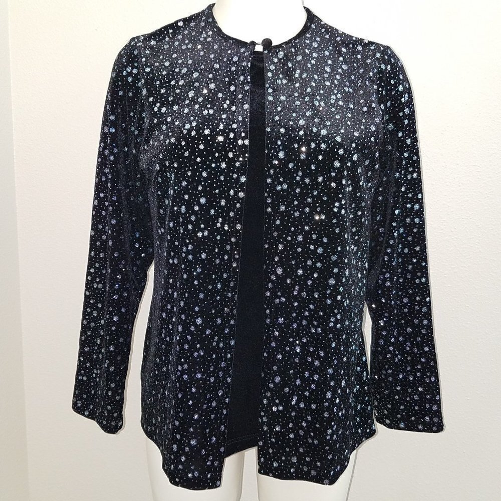 Notations Petite Velvet Black Silver Cardigan PM Petite Medium